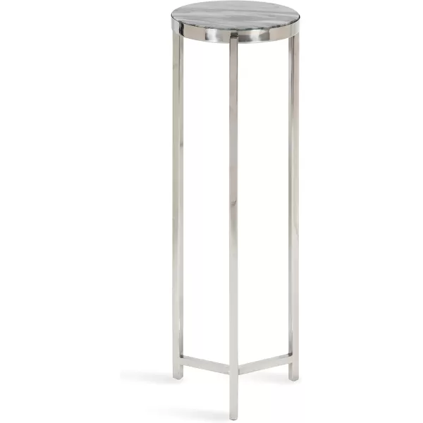 Kate and Laurel Aguilar Modern Round Drink Table 8 x 8 x 23 Blue and Silver Small Accent Table for Use as Plant Pedestal Stand with Agate Stone TabletopSilverGray