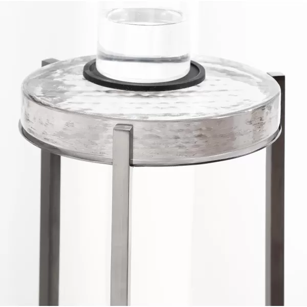 Kate and Laurel Aguilar Modern Round Drink Table 8 x 8 x 23 Blue and Silver Small Accent Table for Use as Plant Pedestal Stand with Agate Stone TabletopPewter