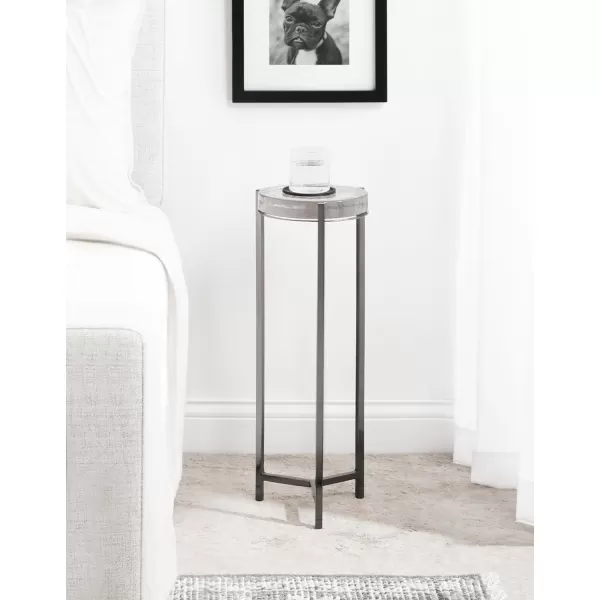 Kate and Laurel Aguilar Modern Round Drink Table 8 x 8 x 23 Blue and Silver Small Accent Table for Use as Plant Pedestal Stand with Agate Stone TabletopPewter
