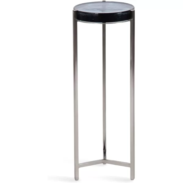 Kate and Laurel Aguilar Modern Round Drink Table 8 x 8 x 23 Blue and Silver Small Accent Table for Use as Plant Pedestal Stand with Agate Stone TabletopSilverBlue Glass