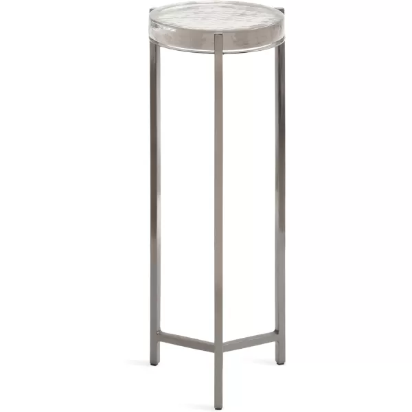 Kate and Laurel Aguilar Modern Round Drink Table 8 x 8 x 23 Blue and Silver Small Accent Table for Use as Plant Pedestal Stand with Agate Stone TabletopPewter
