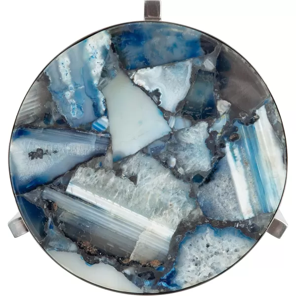 Kate and Laurel Aguilar Modern Round Drink Table 8 x 8 x 23 Blue and Silver Small Accent Table for Use as Plant Pedestal Stand with Agate Stone TabletopBlueSilver