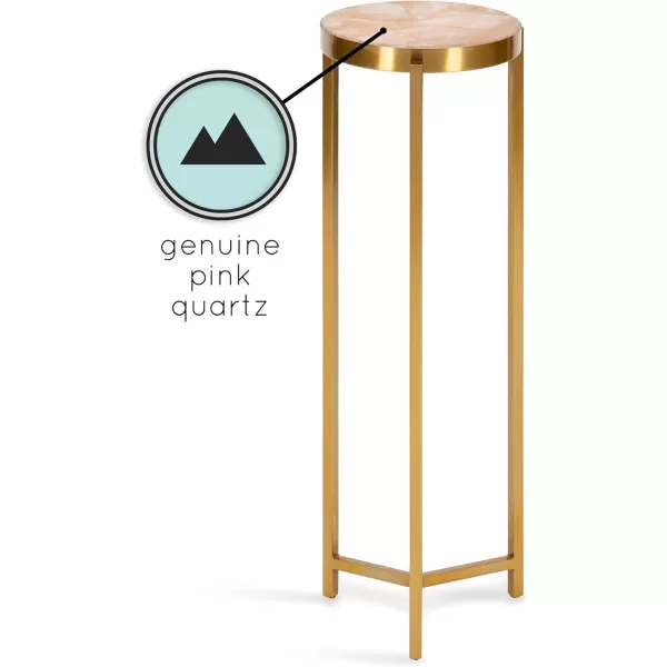 Kate and Laurel Aguilar Modern Round Drink Table 8 x 8 x 23 Blue and Silver Small Accent Table for Use as Plant Pedestal Stand with Agate Stone TabletopPinkGold