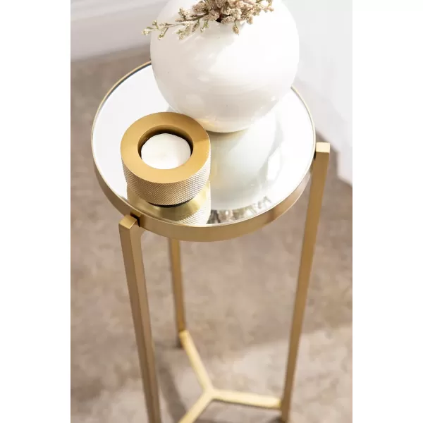 Kate and Laurel Aguilar Modern Round Drink Table 8 x 8 x 23 Blue and Silver Small Accent Table for Use as Plant Pedestal Stand with Agate Stone TabletopGold