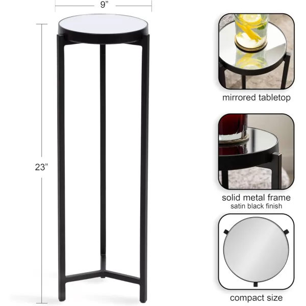 Kate and Laurel Aguilar Modern Round Drink Table 8 x 8 x 23 Blue and Silver Small Accent Table for Use as Plant Pedestal Stand with Agate Stone TabletopBlack
