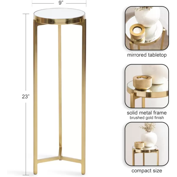 Kate and Laurel Aguilar Modern Round Drink Table 8 x 8 x 23 Blue and Silver Small Accent Table for Use as Plant Pedestal Stand with Agate Stone TabletopGold