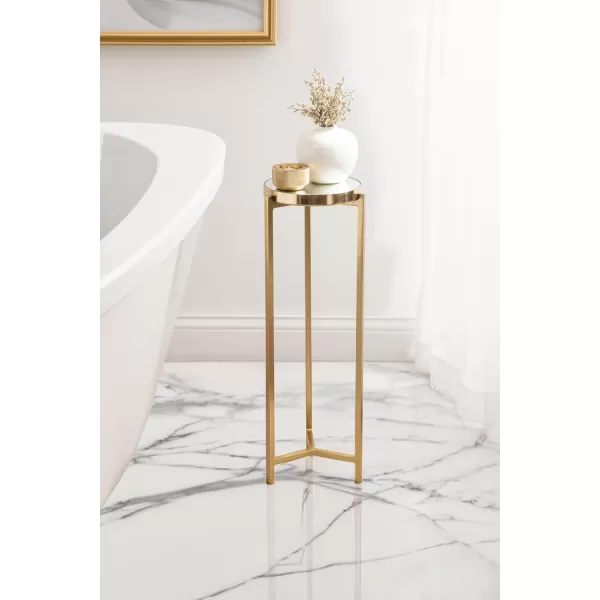 Kate and Laurel Aguilar Modern Round Drink Table 8 x 8 x 23 Blue and Silver Small Accent Table for Use as Plant Pedestal Stand with Agate Stone TabletopGold