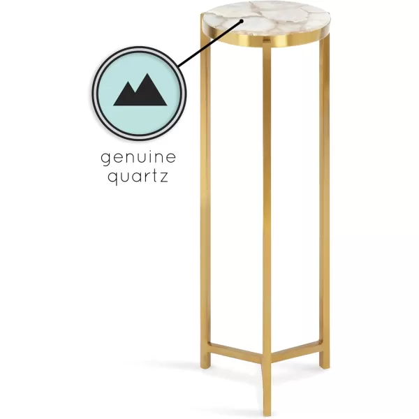 Kate and Laurel Aguilar Modern Round Drink Table 8 x 8 x 23 Blue and Silver Small Accent Table for Use as Plant Pedestal Stand with Agate Stone TabletopNaturalGold