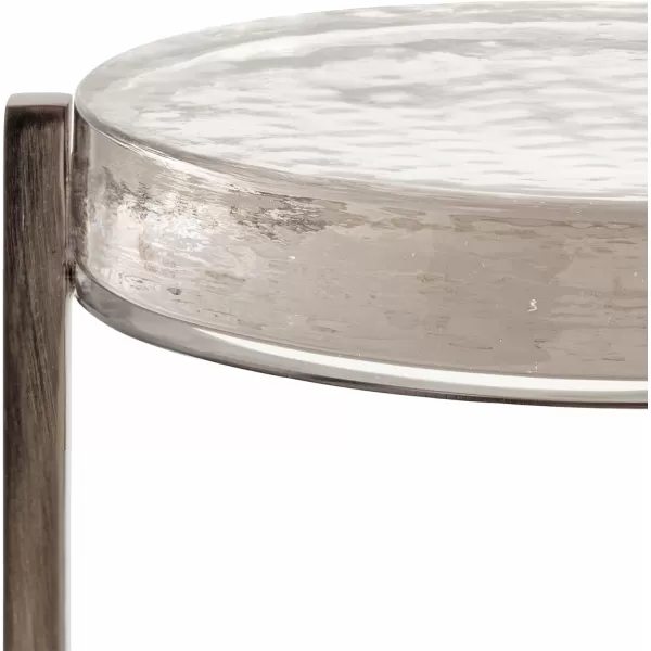 Kate and Laurel Aguilar Modern Round Drink Table 8 x 8 x 23 Blue and Silver Small Accent Table for Use as Plant Pedestal Stand with Agate Stone TabletopPewter