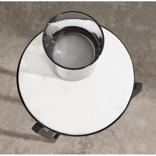 Kate and Laurel Aguilar Modern Round Drink Table 8 x 8 x 23 Blue and Silver Small Accent Table for Use as Plant Pedestal Stand with Agate Stone TabletopBlackWhite