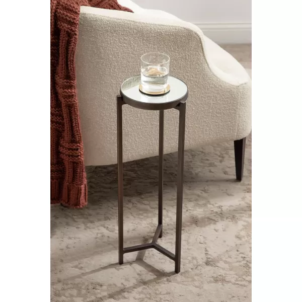 Kate and Laurel Aguilar Modern Round Drink Table 8 x 8 x 23 Blue and Silver Small Accent Table for Use as Plant Pedestal Stand with Agate Stone TabletopBronze