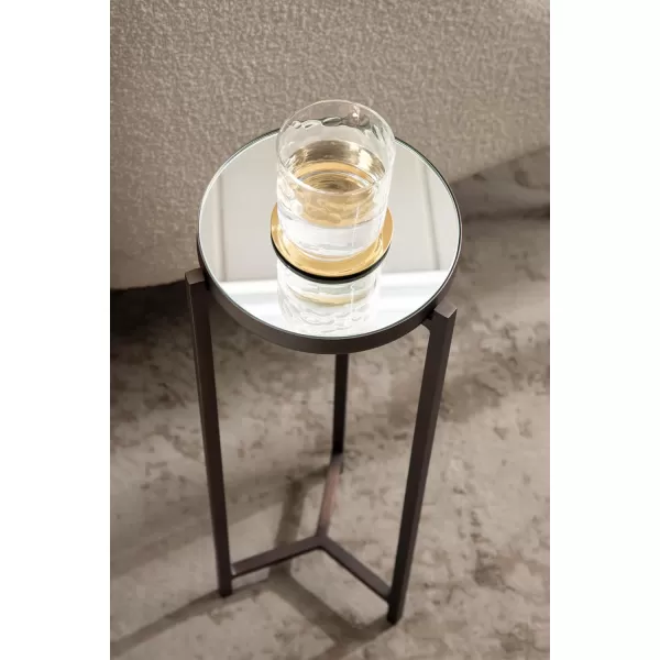 Kate and Laurel Aguilar Modern Round Drink Table 8 x 8 x 23 Blue and Silver Small Accent Table for Use as Plant Pedestal Stand with Agate Stone TabletopBronze