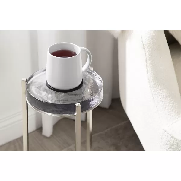 Kate and Laurel Aguilar Modern Round Drink Table 8 x 8 x 23 Blue and Silver Small Accent Table for Use as Plant Pedestal Stand with Agate Stone TabletopGraySilver