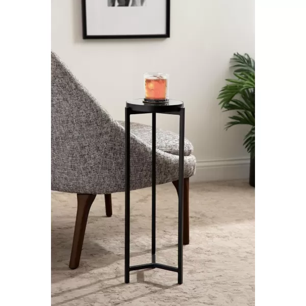 Kate and Laurel Aguilar Modern Round Drink Table 8 x 8 x 23 Blue and Silver Small Accent Table for Use as Plant Pedestal Stand with Agate Stone TabletopBlack