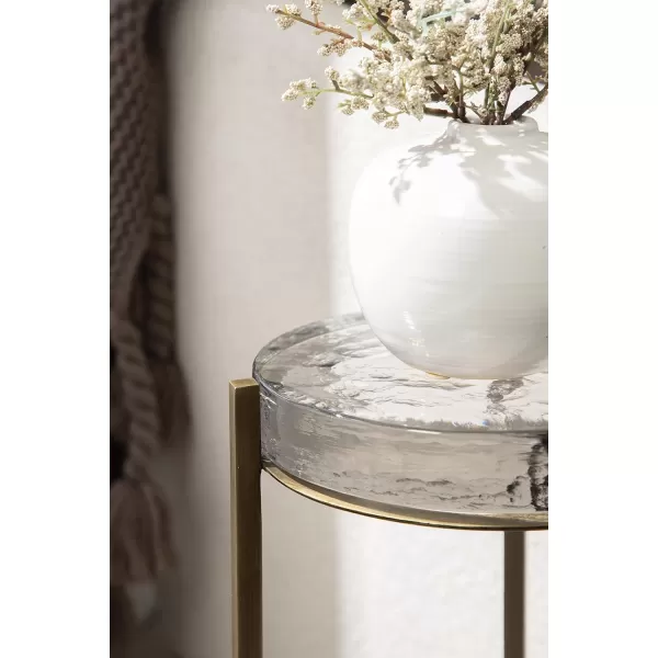 Kate and Laurel Aguilar Modern Round Drink Table 8 x 8 x 23 Blue and Silver Small Accent Table for Use as Plant Pedestal Stand with Agate Stone TabletopClearBrass
