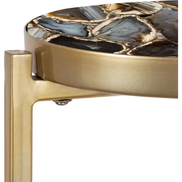 Kate and Laurel Aguilar Modern Round Drink Table 8 x 8 x 23 Blue and Silver Small Accent Table for Use as Plant Pedestal Stand with Agate Stone TabletopGoldBlack