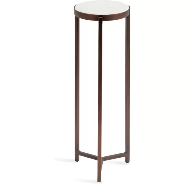 Kate and Laurel Aguilar Modern Round Drink Table 8 x 8 x 23 Blue and Silver Small Accent Table for Use as Plant Pedestal Stand with Agate Stone TabletopBronzeWhite