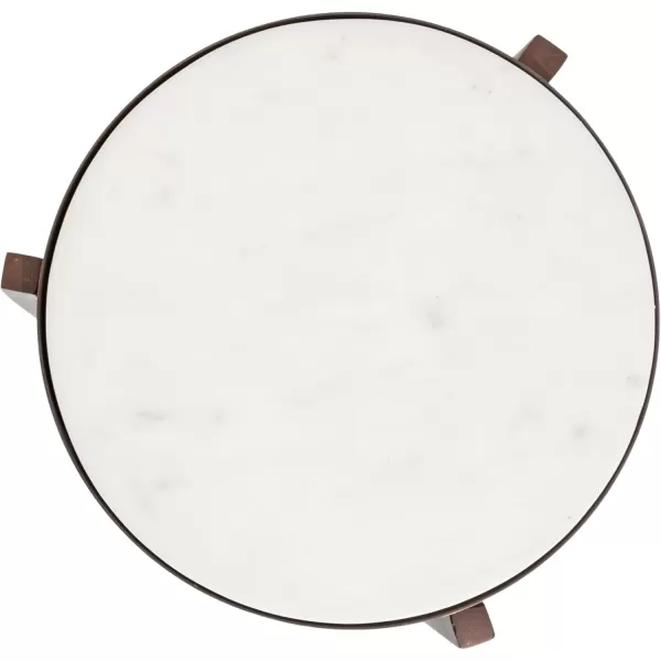 Kate and Laurel Aguilar Modern Round Drink Table 8 x 8 x 23 Blue and Silver Small Accent Table for Use as Plant Pedestal Stand with Agate Stone TabletopBronzeWhite