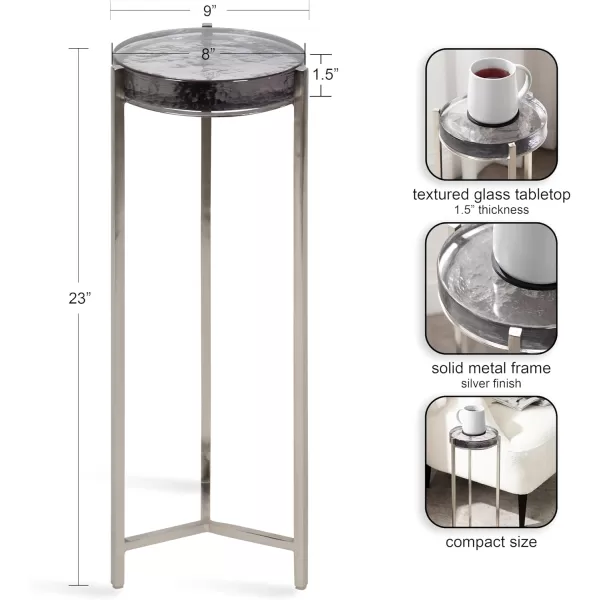 Kate and Laurel Aguilar Modern Round Drink Table 8 x 8 x 23 Blue and Silver Small Accent Table for Use as Plant Pedestal Stand with Agate Stone TabletopGraySilver