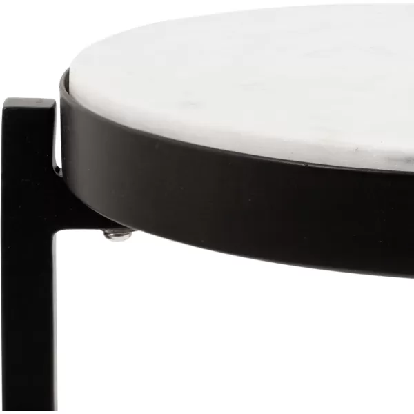 Kate and Laurel Aguilar Modern Round Drink Table 8 x 8 x 23 Blue and Silver Small Accent Table for Use as Plant Pedestal Stand with Agate Stone TabletopBlackWhite