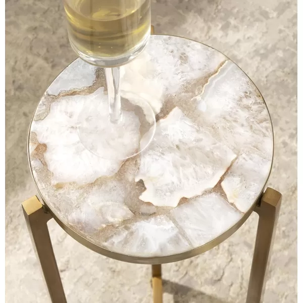 Kate and Laurel Aguilar Modern Round Drink Table 8 x 8 x 23 Blue and Silver Small Accent Table for Use as Plant Pedestal Stand with Agate Stone TabletopNaturalGold