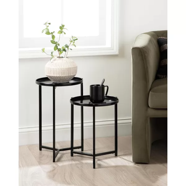 Kate and Laurel Aguilar Modern Round Plant Stand Set Set of 2 Black Transitional TwoPiece Accent Table Set for Use as Indoor or Outdoor Plant RisersBlack