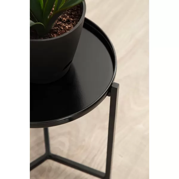 Kate and Laurel Aguilar Modern Round Plant Stand Set Set of 2 Black Transitional TwoPiece Accent Table Set for Use as Indoor or Outdoor Plant RisersBlack