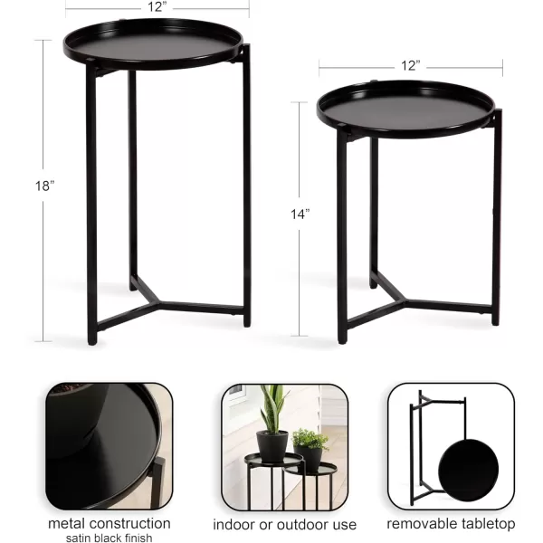 Kate and Laurel Aguilar Modern Round Plant Stand Set Set of 2 Black Transitional TwoPiece Accent Table Set for Use as Indoor or Outdoor Plant RisersBlack