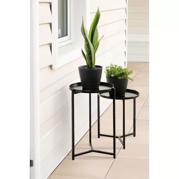 Kate and Laurel Aguilar Modern Round Plant Stand Set Set of 2 Black Transitional TwoPiece Accent Table Set for Use as Indoor or Outdoor Plant RisersBlack