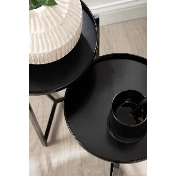 Kate and Laurel Aguilar Modern Round Plant Stand Set Set of 2 Black Transitional TwoPiece Accent Table Set for Use as Indoor or Outdoor Plant RisersBlack