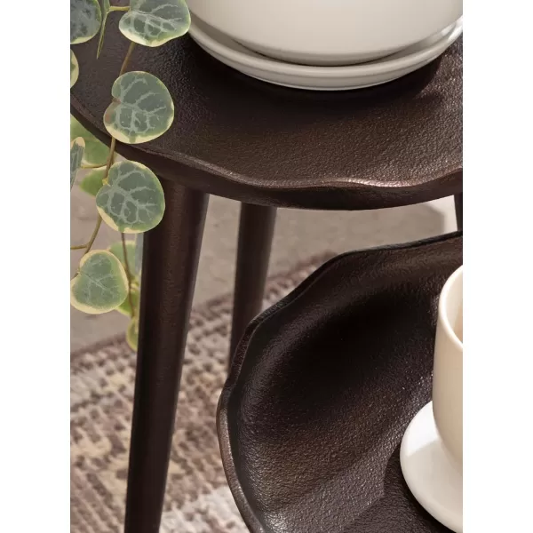 Kate and Laurel Aguilar Modern Round Plant Stand Set Set of 2 Black Transitional TwoPiece Accent Table Set for Use as Indoor or Outdoor Plant RisersBronze