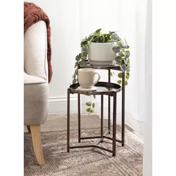 Kate and Laurel Aguilar Modern Round Plant Stand Set Set of 2 Black Transitional TwoPiece Accent Table Set for Use as Indoor or Outdoor Plant RisersBronzze