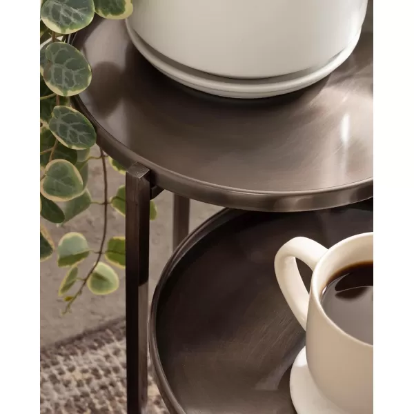 Kate and Laurel Aguilar Modern Round Plant Stand Set Set of 2 Black Transitional TwoPiece Accent Table Set for Use as Indoor or Outdoor Plant RisersBronzze