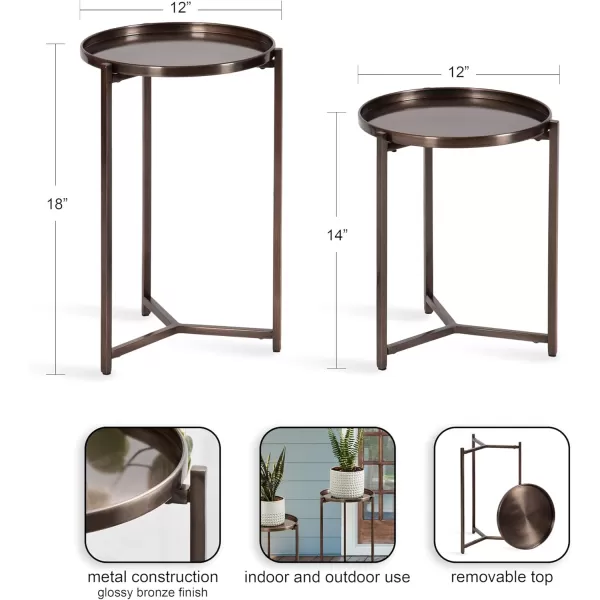 Kate and Laurel Aguilar Modern Round Plant Stand Set Set of 2 Black Transitional TwoPiece Accent Table Set for Use as Indoor or Outdoor Plant RisersBronzze