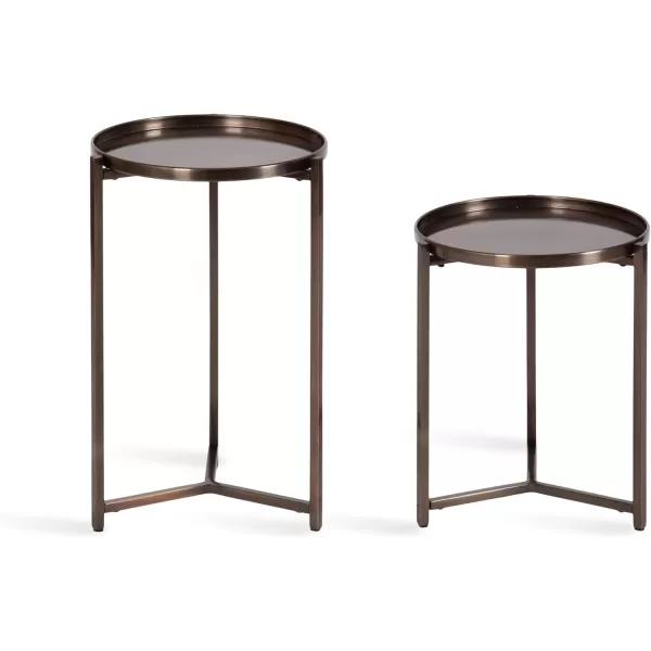 Kate and Laurel Aguilar Modern Round Plant Stand Set Set of 2 Black Transitional TwoPiece Accent Table Set for Use as Indoor or Outdoor Plant RisersBronzze