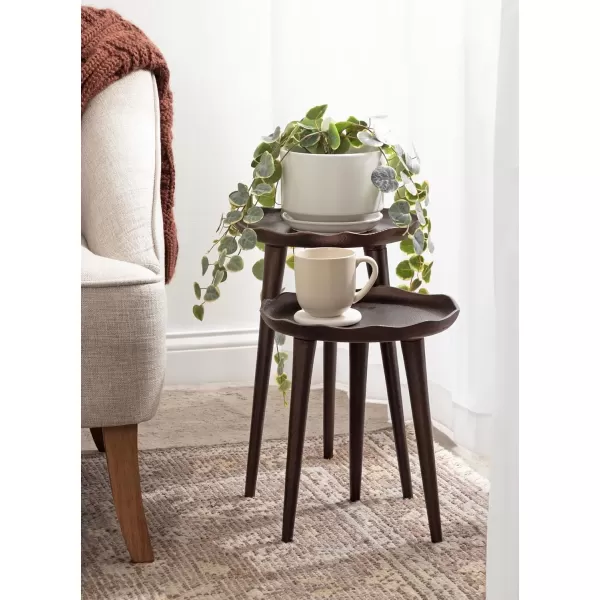 Kate and Laurel Aguilar Modern Round Plant Stand Set Set of 2 Black Transitional TwoPiece Accent Table Set for Use as Indoor or Outdoor Plant RisersBronze