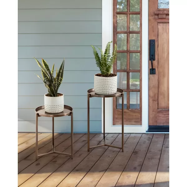 Kate and Laurel Aguilar Modern Round Plant Stand Set Set of 2 Black Transitional TwoPiece Accent Table Set for Use as Indoor or Outdoor Plant RisersBronzze