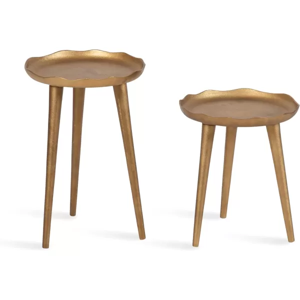 Kate and Laurel Aguilar Modern Round Plant Stand Set Set of 2 Black Transitional TwoPiece Accent Table Set for Use as Indoor or Outdoor Plant RisersGold