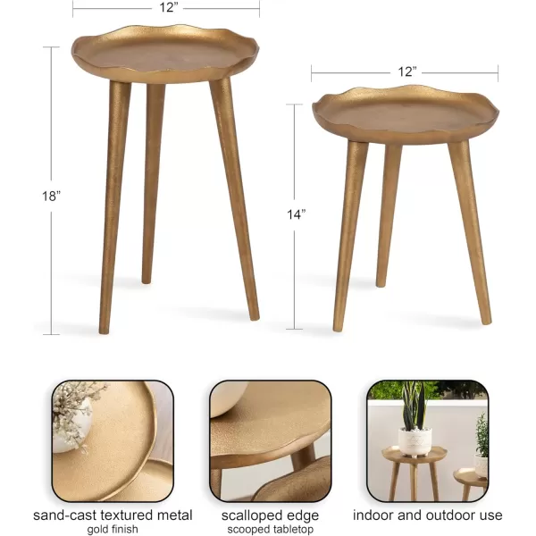 Kate and Laurel Aguilar Modern Round Plant Stand Set Set of 2 Black Transitional TwoPiece Accent Table Set for Use as Indoor or Outdoor Plant RisersGold