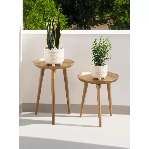 Kate and Laurel Aguilar Modern Round Plant Stand Set Set of 2 Black Transitional TwoPiece Accent Table Set for Use as Indoor or Outdoor Plant RisersGold
