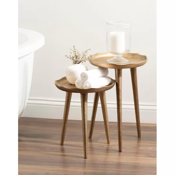 Kate and Laurel Aguilar Modern Round Plant Stand Set Set of 2 Black Transitional TwoPiece Accent Table Set for Use as Indoor or Outdoor Plant RisersGold