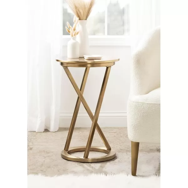 Kate and Laurel Aja Modern Metal Round Side Table 15 x 15 x 23 Antique Brass Decorative Geometric Nightstand with Circular Tabletop and Unique Slanted Legs