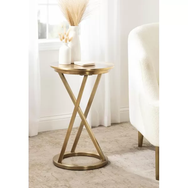 Kate and Laurel Aja Modern Metal Round Side Table 15 x 15 x 23 Antique Brass Decorative Geometric Nightstand with Circular Tabletop and Unique Slanted Legs
