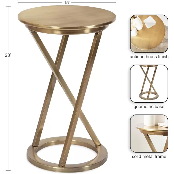 Kate and Laurel Aja Modern Metal Round Side Table 15 x 15 x 23 Antique Brass Decorative Geometric Nightstand with Circular Tabletop and Unique Slanted Legs