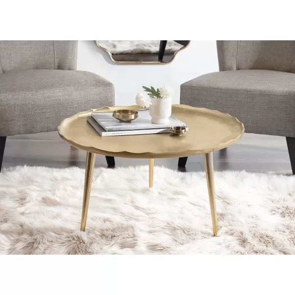 Kate and Laurel Alessia Modern Coffee Table 25 x 25 x 15 Gold Metal Coffee Table with Antique Detailing for Storage and DisplayGold