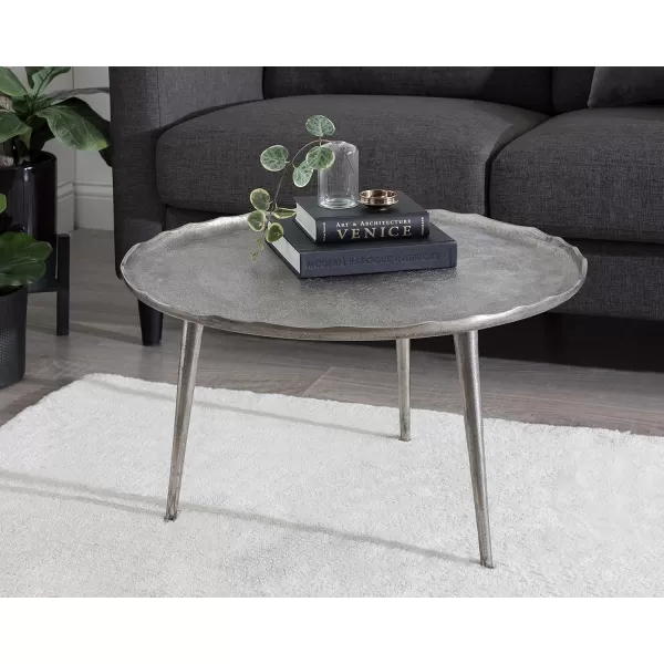 Kate and Laurel Alessia Modern Coffee Table 25 x 25 x 15 Gold Metal Coffee Table with Antique Detailing for Storage and DisplayGrey