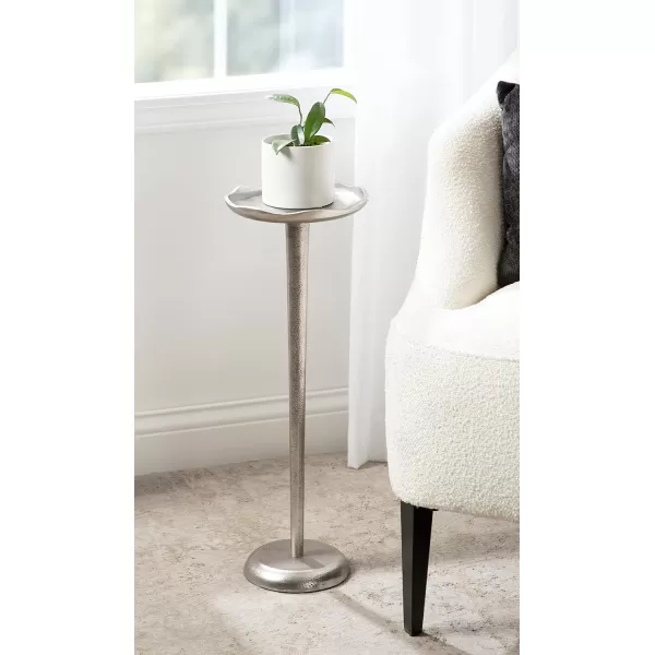 Kate and Laurel Alessia Modern Decorative Metal Drink Table 8 x 8 x 22 Silver Stunning Cast Aluminum Pedestal Plant Stand with Rough Texture and Deckled EdgeSilver