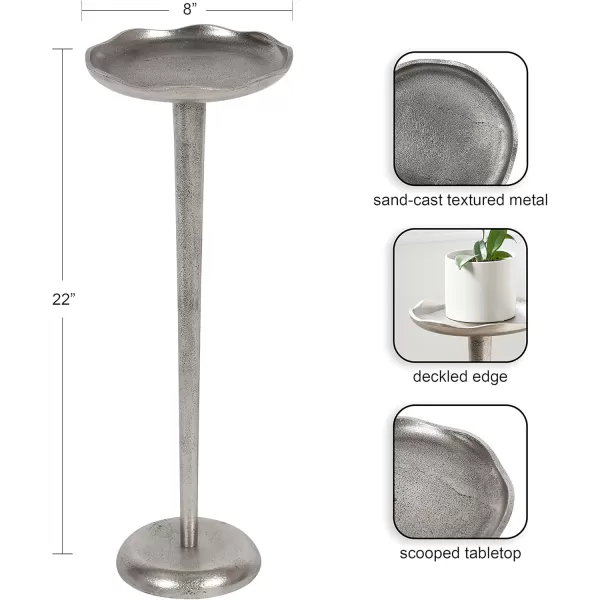 Kate and Laurel Alessia Modern Decorative Metal Drink Table 8 x 8 x 22 Silver Stunning Cast Aluminum Pedestal Plant Stand with Rough Texture and Deckled EdgeSilver