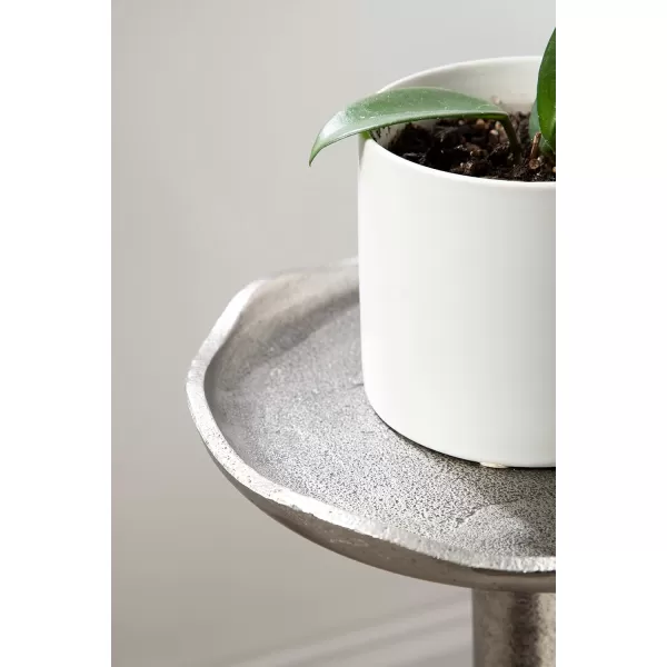 Kate and Laurel Alessia Modern Decorative Metal Drink Table 8 x 8 x 22 Silver Stunning Cast Aluminum Pedestal Plant Stand with Rough Texture and Deckled EdgeSilver