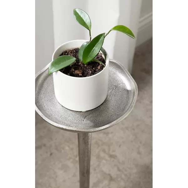 Kate and Laurel Alessia Modern Decorative Metal Drink Table 8 x 8 x 22 Silver Stunning Cast Aluminum Pedestal Plant Stand with Rough Texture and Deckled EdgeSilver